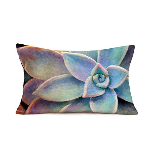 Succulents Cactus Pillow Covers Green Cactus Flowers Cotton Linen Decorative Throw Lumbar Pillow Case for Home Sofa Couch Cushion Cover Rectangle 12 X 20 inches Pillowslip ROL09